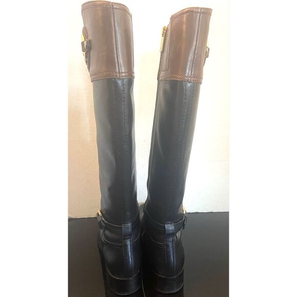 Michael Kors Fulton Harness Black Mocha Brown Leather Riding Boots Size 7 - Picture 4 of 13